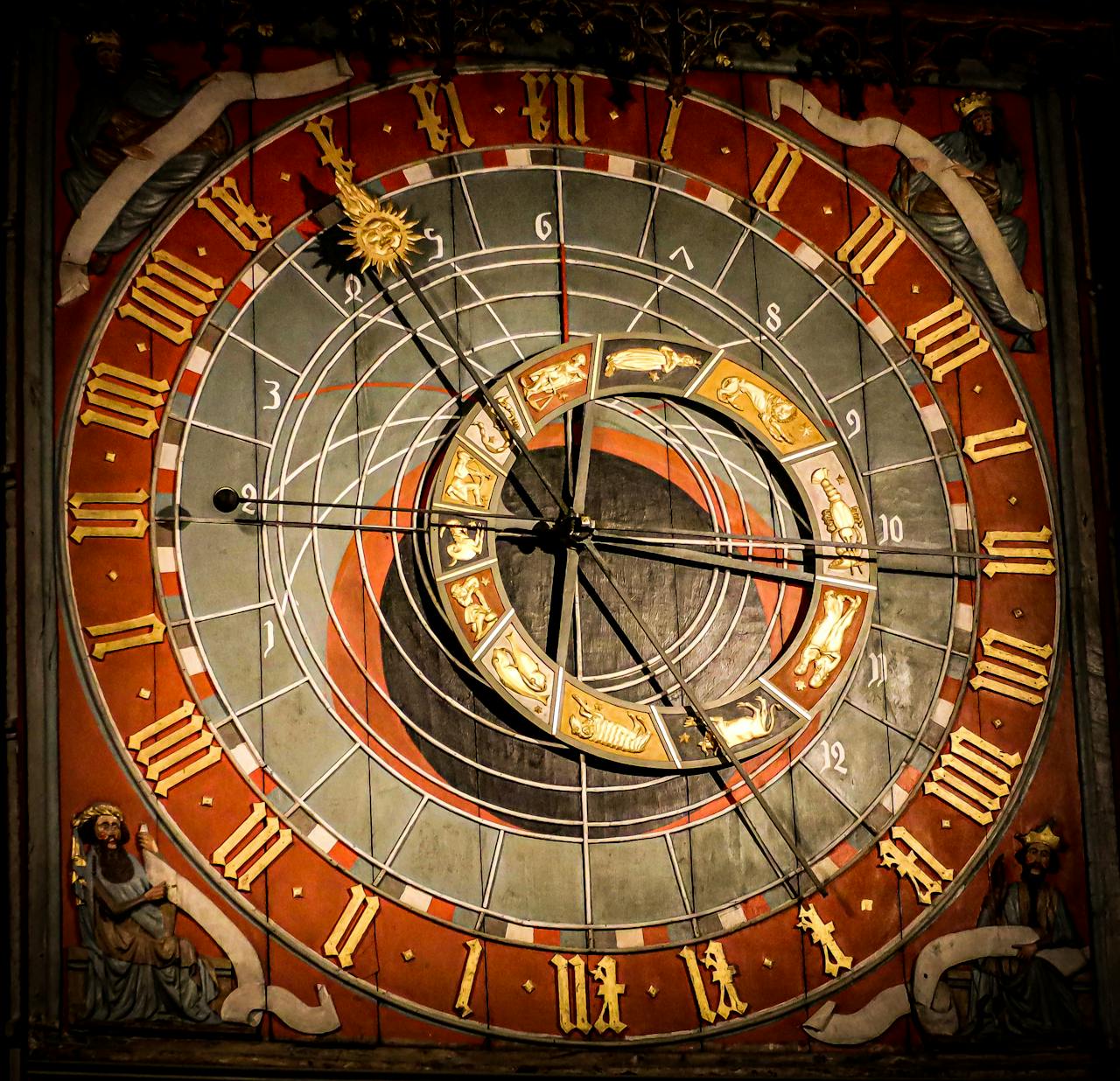 gallery-3 Detailed view of the astronomical clock with zodiac symbols in Lund Cathedral, Sweden.